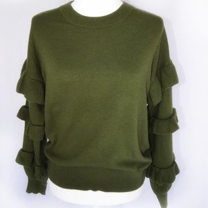 Green  J. Crew sweater with ruffle sleeves. Size S